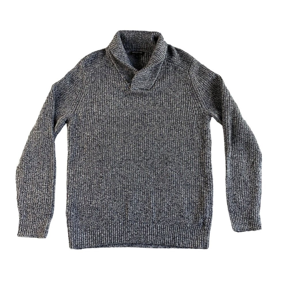 NEW Banana Republic Sweater Mens Large Gray Wool Blend Chunky Knit Shawl Collar